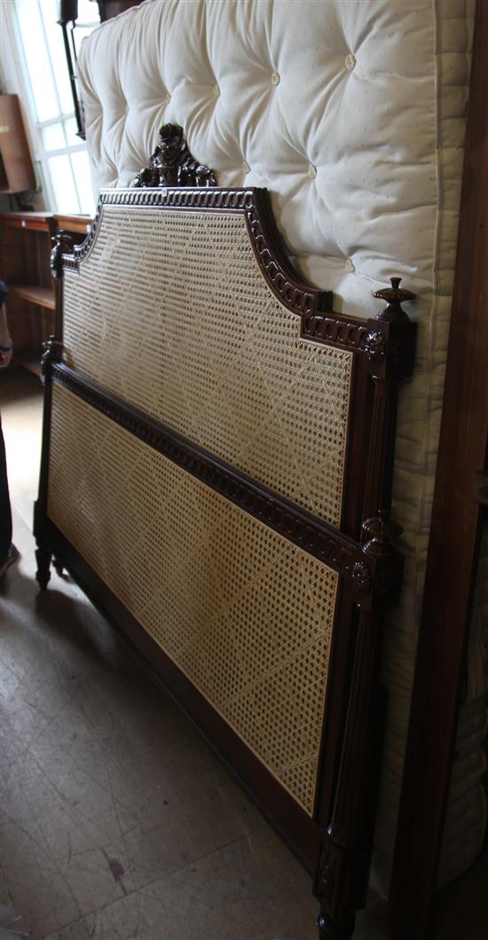 Louis XVI style mahogany & caned double bed stead